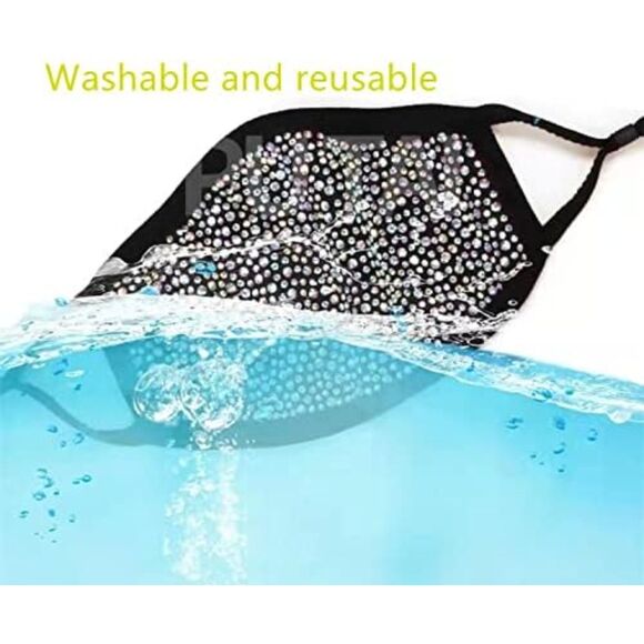 Women's 2 Pcs Masquerade Mask Reusable Rhinestone Music festival mask Breathable - Picture 6 of 7
